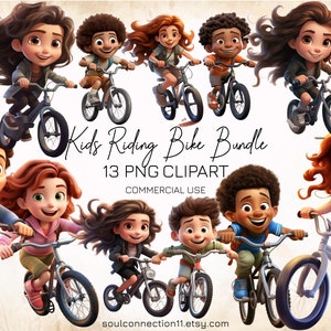 Kinder Reitfahrrad PNG Clipart, Fahrrad Bilder Bundle, Freunde Clipart, Sublimationsdesign, digitale Aufkleber, Schuljunge, Schulmädchen