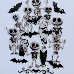 19 SKELETONS & BATS Vinyl Stickers Set | Halloween Stickers | Halloween Decor | Laptop Sticker | Party Decorations | Spooku Sticker | Creepy