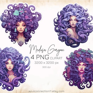 Medusa Gorgon Clipart PNG, prachtige aquarel Medusa, oude Griekse mythologie, afdrukbare sticker, Gorgon Clipart, Medusa Art sublimatie