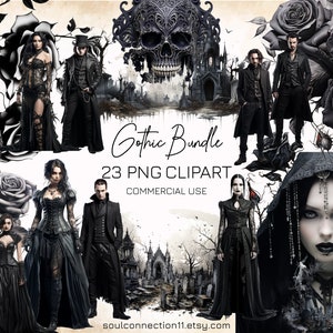 Gothic PNG Clipart, Gothic Bilder Bundle, Gothic Schädel, Gothic Rosen, Sublimationsdesign, digitaler Aufkleber, Gothic Druck, Halloween Clipart