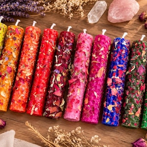 10 Dressed Beeswax Spell Candles for Rituals, Meditation, Manifestation & Pagan Altar | Handmade Natural Beeswax Candles | Witchcraft Gift