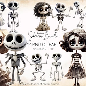Cute Skeleton PNG Clipart, Skeleton Images Bundle, Halloween Clipart, Creepy Clipart, Sublimation Design, Digital Sticker, Skeleton Print