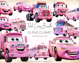 Pink Cars PNG Clipart, Cute Pink Cars Bundle, School Bus, Pink Truck, Sublimation Design, Digital Sticker, Pink Vehicle Image, Cars Print