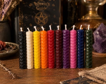 10 Rainbow Beeswax Mini Spell Candles Set | Colorful Ritual Candles | Witchcraft Altar Candles | 20 Minute Burn Time