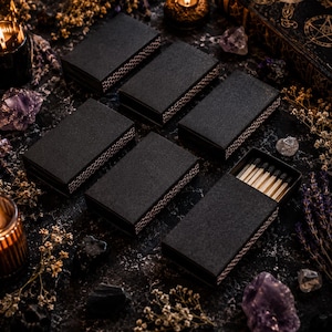 Handmade Elegant Black Matchboxes | Modern Candle Accessory | Ritual Matches for Witchcraft, Altars, Party Favors & Gifts