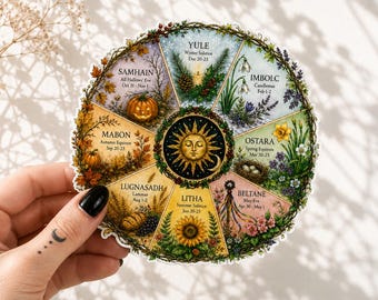 Adesivo Ruota dell'Anno / Adesivo in vinile Sabbat Pagano / Calendario Wicca / Adesivo da Stregoneria / Yule Samhain Beltane / Decorazione Grimorio