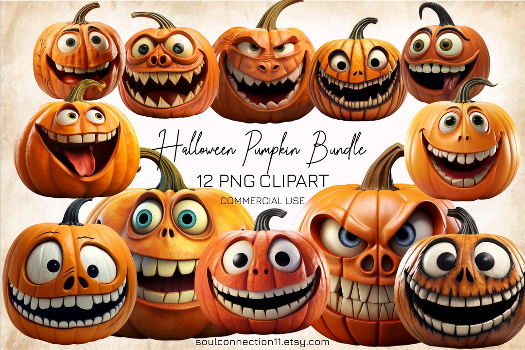 Halloween Pumpkin PNG Clipart Bundle, Funny Autumn Design (digital ...