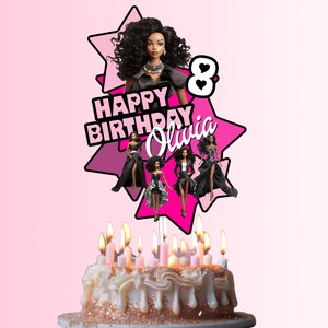 Black Dolls Birthday Cake Topper, Printable Birthday Cake Decorations, Personalized African Dolls Cake Decor, Girls Party Decoration