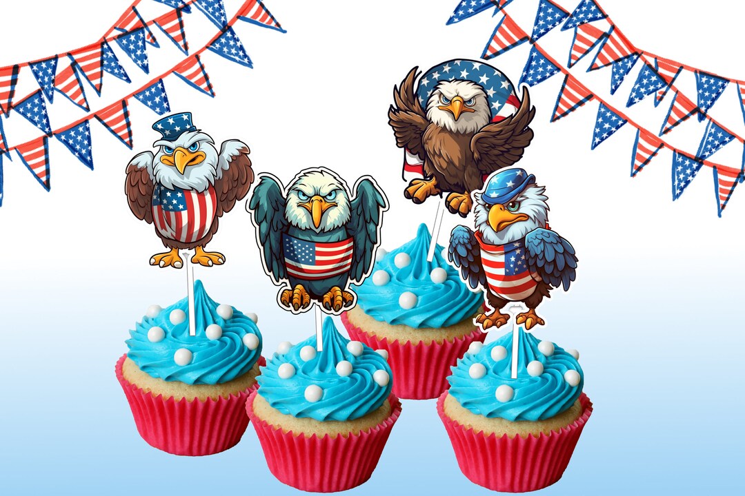 USA Patriotic Cupcake Toppers, Printable American Eagle Cake ...