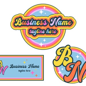 Retro Logo Design, Premade Rainbow Logo, Hippie 70s Vintage Logo, Boho Colorful Logo, Small Business Branding, Custom Logo Kit Boutique Logo