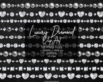 Luxury Diamond Border Clipart, Royal PNG Jewelry Frames (Digital Download)