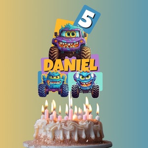 Monster Truck Cake Topper, Personalized Birthday Cake Centerpiece, Printable Cake Topper, Monster Truck Birthday Party, Extreme Vehicle Cake