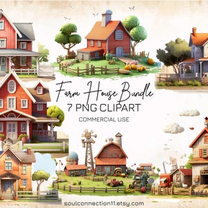 Farm House PNG Clipart Bundle, Cartoon Farm Images, Sublimation Design, Digital Sticker, Farm Print, House Clipart, Village Clipart