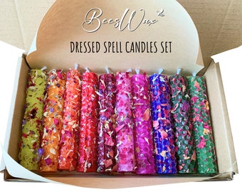 x10 Dressed BeesWax Spell Candles for Manifestation, Candle Magic