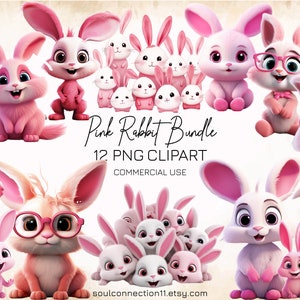 Cute Pink Rabbit PNG Clipart, Fantasy Animals Bundle, Rabbit Print, Sublimation Design, Digital Sticker, Cartoon Rabbit, Rabbit Image