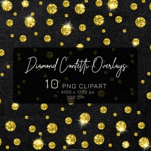 Imágenes Prediseñadas de diamantes, superposiciones de confeti de diamantes, diamantes PNG, confeti de brillo, imágenes prediseñadas de Glam, imágenes prediseñadas de gemas, imágenes prediseñadas de joyería, diamantes de oro PNG