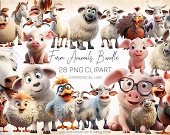 Farm Animals Clipart Bundle, PNG Images (Digital Sticker