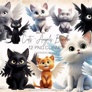 Chats - anges PNG Clipart, Bundle Images de chats mignons, impression de chats, Sublimation Design, autocollant numérique, Fantasy animaux Clipart, ange PNG