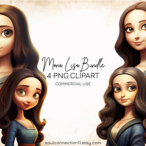 Cartone animato Mona Lisa PNG Clipart, immagini di Mona Lisa carine, design di sublimazione, adesivo digitale, stampa di Mona Lisa, Leonardo Da Vinci Clipart