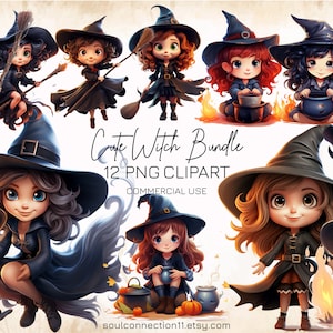 Witch PNG Clipart, Cute Modern Witch Clipart Bundle, Sublimation Design, Digital Sticker, Witch Print, Wizard Clipart, Magican PNG Images
