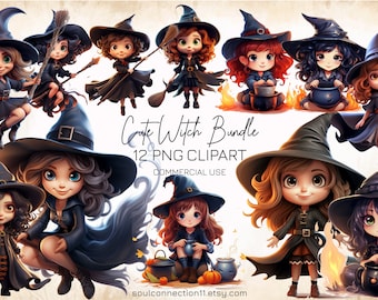 Witch Clipart Bundle, Modern PNG Images (1024x1024 px)