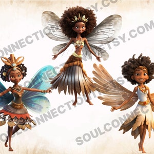 Black Fairy PNG Clipart Bundle, Afro-american Cartoon Fairies (digital ...
