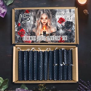 Set zwarte bijenwaskaarsen: handgerolde rituele altaarkaarsen