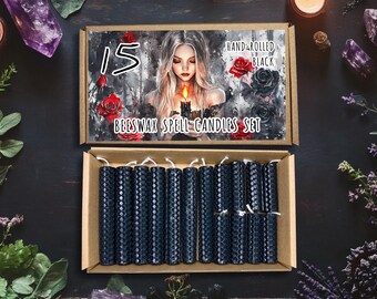 Beeswax Black Spell Candles Set: Hand-Rolled Ritual Altar Candles