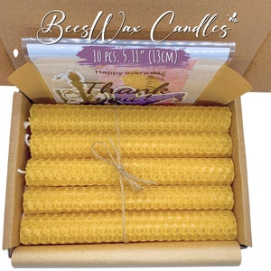 10 pcs 5.11' (13cm) BeesWax Candles Set, Pure Natural BeesWax Candle in Gift Packaging, Ritual Hand Rolled Candles