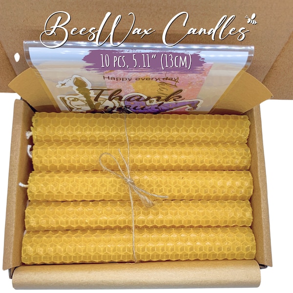 10 pcs 5.11' (13cm) BeesWax Candles Set, Pure Natural BeesWax Candle in Gift Packaging, Ritual Hand Rolled Candles