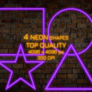 Purple NEON Shapes, Neon Geometric Figures, Neon Light Effect, Neon PNG Frames, Neon PNG Clipart, Neon Glow Borders Neon Triangle, Neon Star