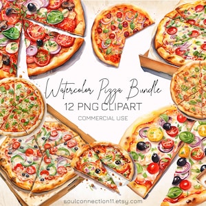 Pizza PNG Clipart, Watercolor Pizza Images Bundle, Pizza Print, Food Clipart, Sublimation Design, Digital Sticker, Pizza Decoration