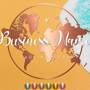 Logo de voyage, Logo d'agent de voyages, Logo de blog de voyage, Logo d'agence de tourisme, Logo de carte du monde, Logo de voyage de luxe, Logo de vacances, Logo de carte en or rose