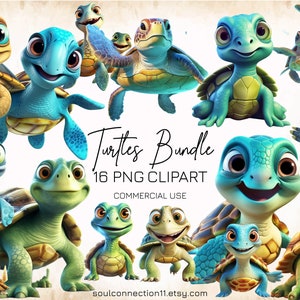 Cute Turtle PNG Clipart Bundle, Under the Sea Clipart, Ocean Creatures, Sea Animals Sublimation Design, Printable Sticker, Turtle Print