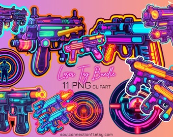 Neon Laser Tag Clipart: Birthday Party PNG Graphics (Digital Download, 1024x1024 px)