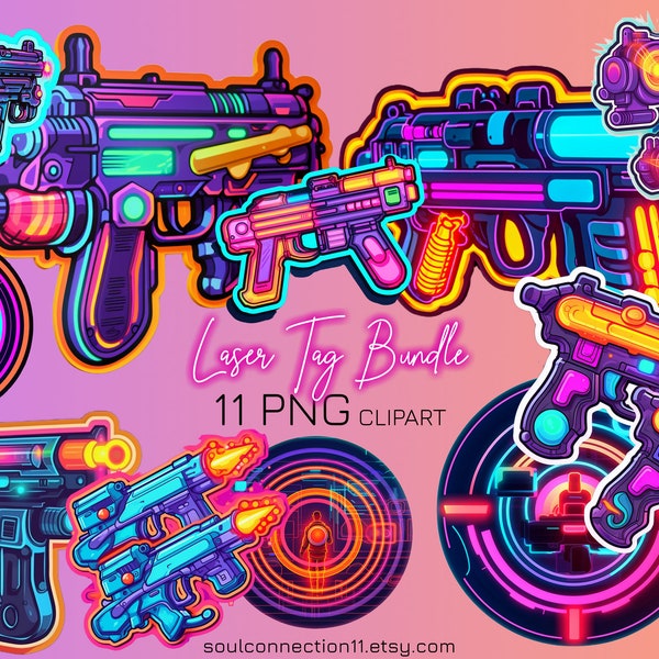 Laser Tag PNG Clipart, Neon Gun Png, Neon Target Png, Birthday Party Clipart, Sublimation Design, Printable Sticker, Neon Party Clipart