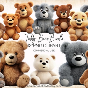 Cute Teddy Bear PNG Clipart, Soft Toy Bear Images Bundle, Sublimation Design, Digital Sticker, Teddy Bear Print, Bear Decorations