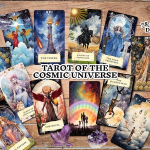Afdrukbaar Galaxy Tarot Deck, compleet tarotdeck van 78 kaarten. Tarot van het kosmische heelal. Digitale download.