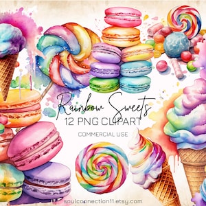 Candy Clipart Bundle, Rainbow Sweets PNG, Watercolor Delicious Clipart Collection, Ice Cream Clipart, Macaroon Clipart, Lollipop, Party PNG
