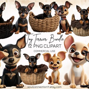 Cute Toy Terrier PNG Clipart Bundle, Cartoon Dogs Clipart, Toy Terrier Images, Sublimacja Design, Naklejka cyfrowa, Wykorzystanie komercyjne