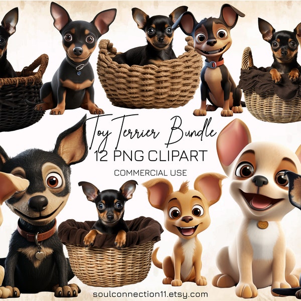 Mignon Toy Terrier PNG Clipart Bundle, Clipart de chiens de dessin animé, Images de Toy Terrier, conception de sublimation, autocollant numérique, utilisation commerciale