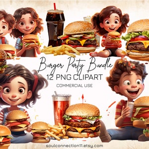 Burger Party PNG Clipart, Burger Images Bundle, Junk Food Clipart, Sublimation Design, Digital Sticker, Burger Print