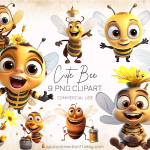 Bee Clipart PNG, Cute Baby Bee Bundle, Bees Clipart Set, Sublimation Design, Printable Sticker, Cartoon Bumblebee, Commercieel gebruik, HoneyBee