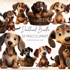 Dachshund Dogs PNG Clipart Bundle, Cute Cartoon Dogs Clipart, Sublimation Design, Digital Sticker, Dogs Print, Commercial Use