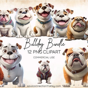Bulldog PNG Clipart Bundle, Cartoon English Bulldog Images, Sublimation Design, Printable Sticker, Dogs Clipart, Commercial Use