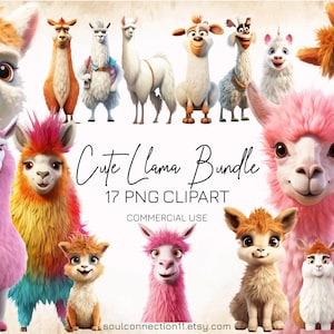 Llama PNG Clipart Bundle, Cute Llama Clipart, Alpaca Clipart, Sublimation Design, Printable Sticker, Cartoon Llamas Images, Commercial Use