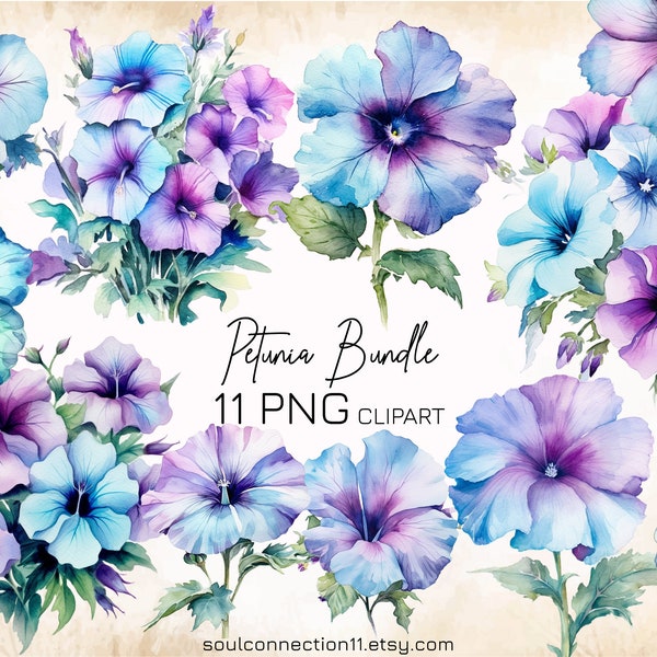 Watercolor Petunia PNG Clipart, Flower Clipart, Wedding Clipart, Floral Clipart, Botanical Print, Summer Flower Clipart, Commercial Use