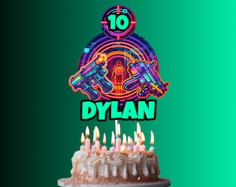 Personalisierte Laser Tag Cake Topper, Neon Geburtstagsparty (Printable)