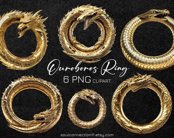 Gold Ouroboros Symbol PNG Clipart, Ouroboros Bundle, Metallic Ouroboros, Snake Biting It's Tail, Serpent Snake Eating Tail, Ring Clipart