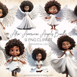Afro - American Angels PNG Clipart, Black Girls Angels Images Bundle, Sublimation Design, Digital Sticker, Angel Print, Cute Angels PNG